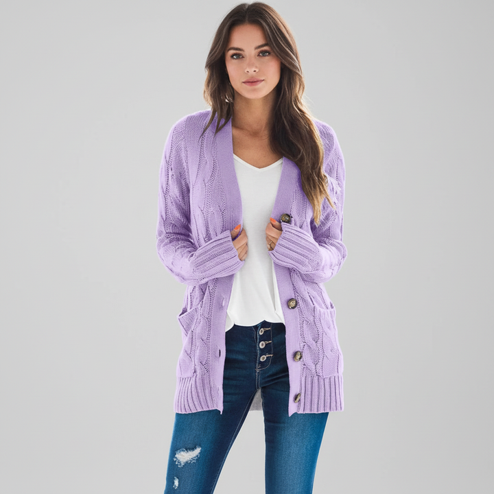 BRIGITTE | WOMEN'S CABLE KNIT CARDIGAN LONG SWEATER POCKETS 3