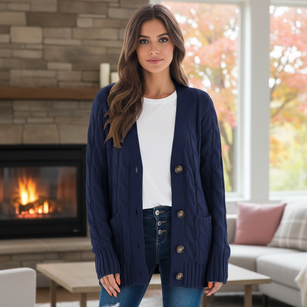 BRIGITTE | WOMEN'S CABLE KNIT CARDIGAN LONG SWEATER POCKETS 4