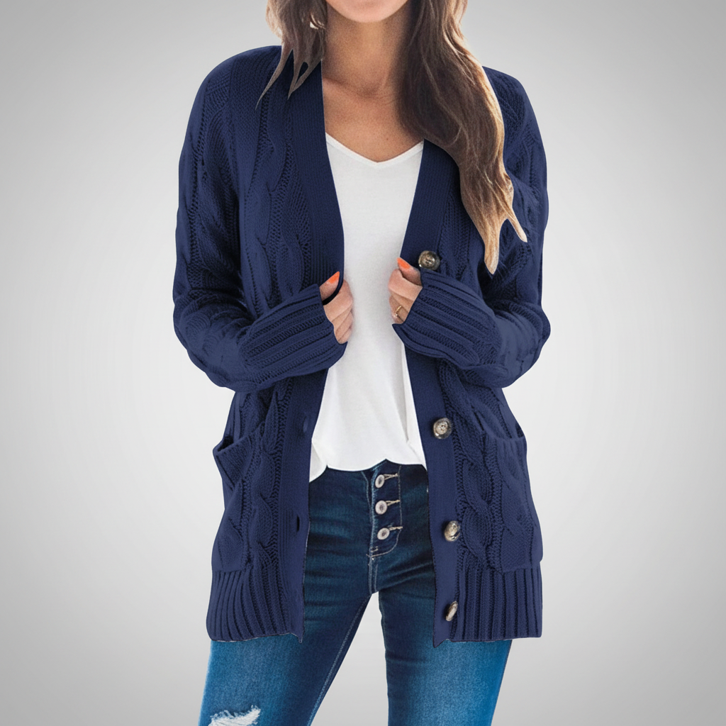 BRIGITTE | WOMEN'S CABLE KNIT CARDIGAN LONG SWEATER POCKETS 5