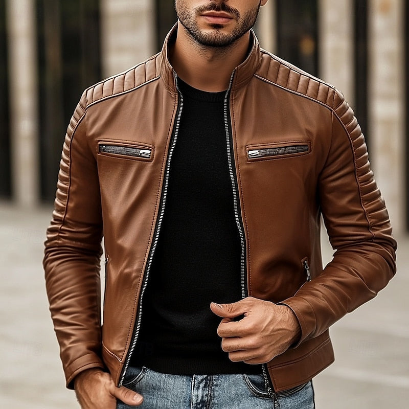 CALDWELL - PADDED BIKER MEN'S LEATHER JACKET 4
