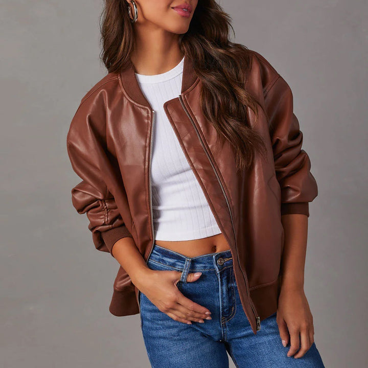 CAPUCINE - OVERSIZED FAUX LEATHER BOMBER JACKET 4