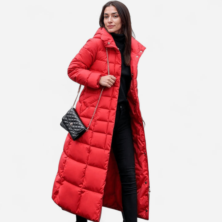 CASSANDRE | WOMEN'S BELTED LONG PUFFER COAT FUR HOOD 2