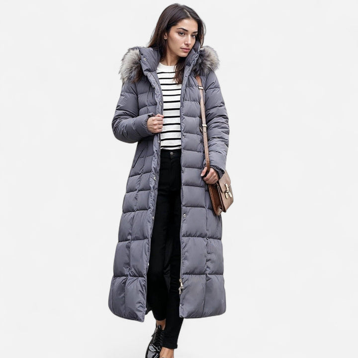 CASSANDRE | WOMEN'S BELTED LONG PUFFER COAT FUR HOOD 6
