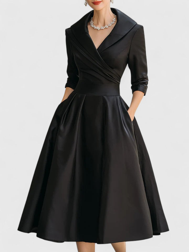 Celestine - Elegant Wrap Waist A-Line Midi Fall Dress 1