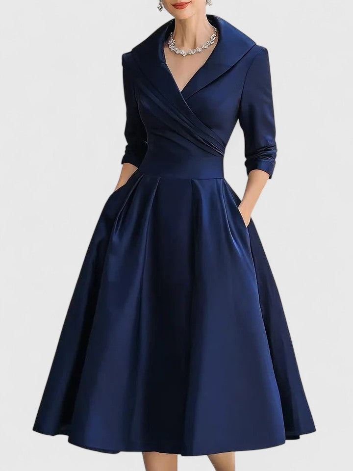 CELESTINE - ELEGANT WRAP WAIST A-LINE MIDI FALL DRESS 2