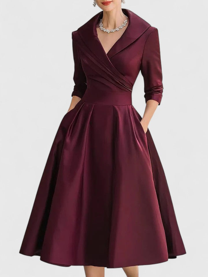 Celestine - Elegant Wrap Waist A-Line Midi Fall Dress 3