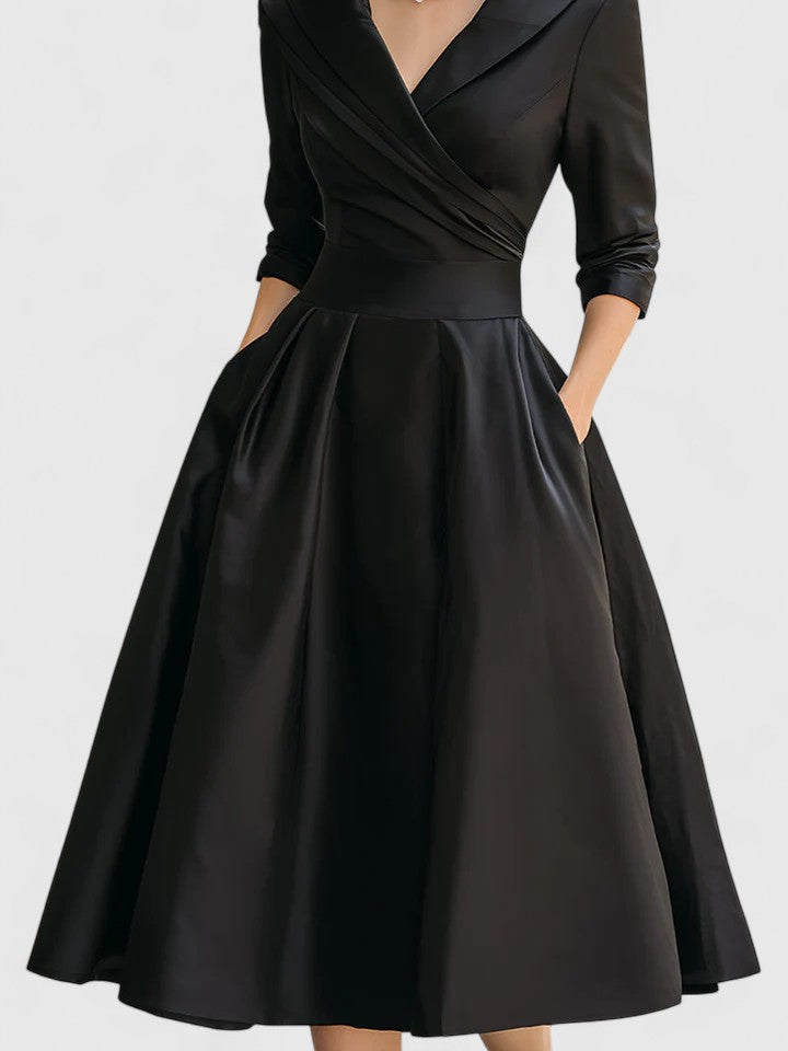 Celestine - Elegant Wrap Waist A-Line Midi Fall Dress 5
