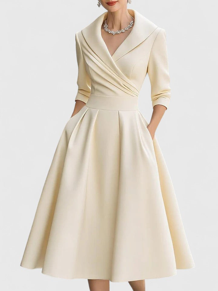 Celestine - Elegant Wrap Waist A-Line Midi Fall Dress 7