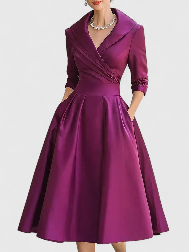 Celestine - Elegant Wrap Waist A-Line Midi Fall Dress 8
