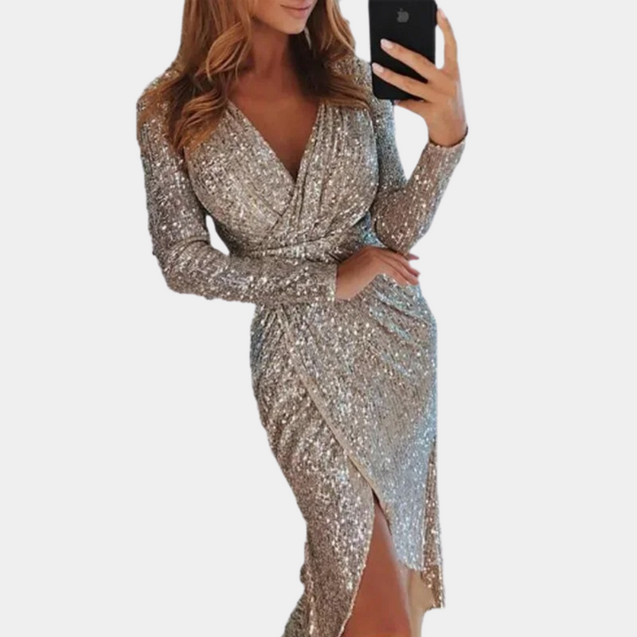 CELINE - SEQUIN WRAP MIDI DRESS 1