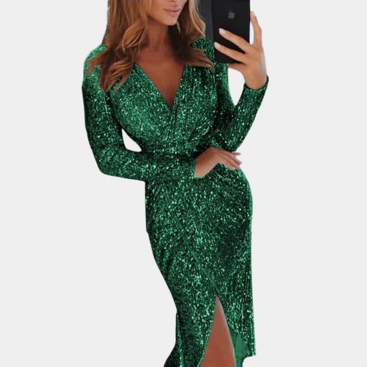 CELINE - SEQUIN WRAP MIDI DRESS 4