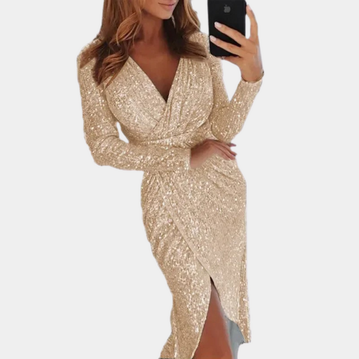 CELINE - SEQUIN WRAP MIDI DRESS 5