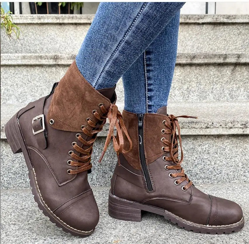 Women's Leather Lace Up Combat Boots – Detail View