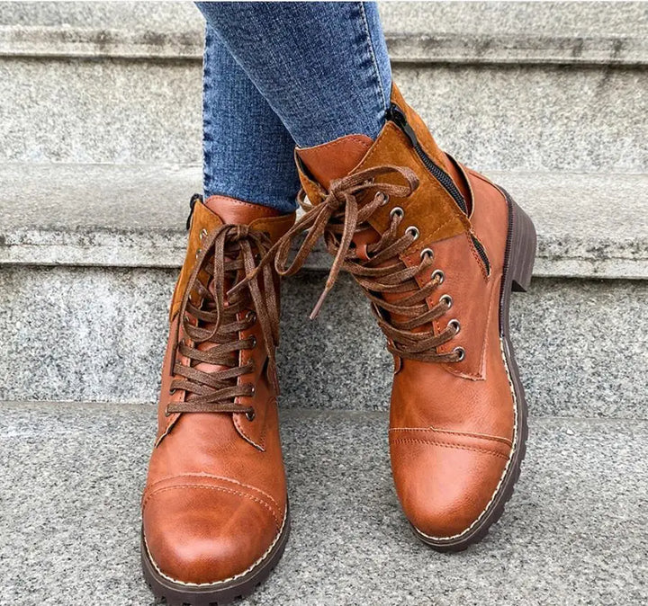 Women's Leather Lace Up Combat Boots – Detail View