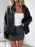 Clemence | Women's Wide Collar Faux Leather Jacket