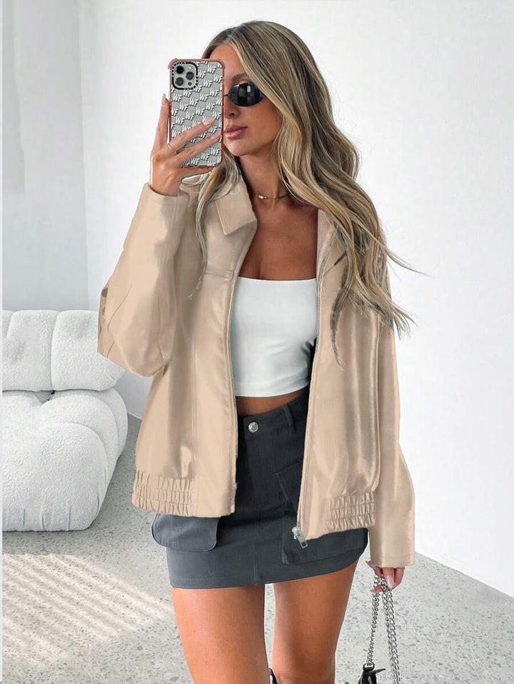 CLEMENCE - OVERSIZED WIDE COLLAR FAUX LEATHER JACKET 10