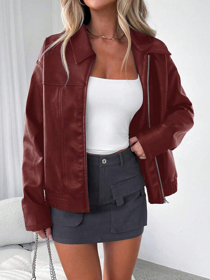 CLEMENCE - OVERSIZED WIDE COLLAR FAUX LEATHER JACKET 2