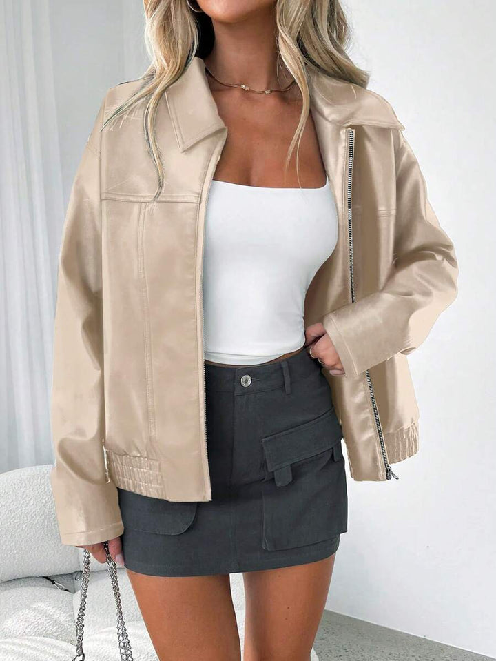 CLEMENCE - OVERSIZED WIDE COLLAR FAUX LEATHER JACKET 3