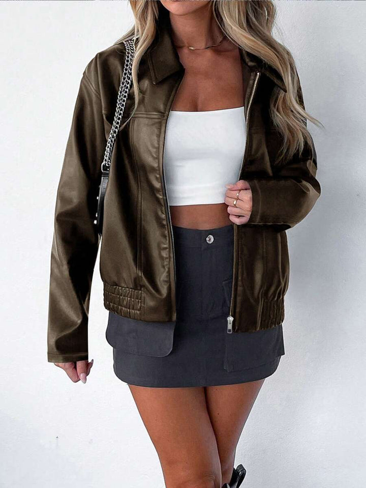 CLEMENCE - OVERSIZED WIDE COLLAR FAUX LEATHER JACKET 4