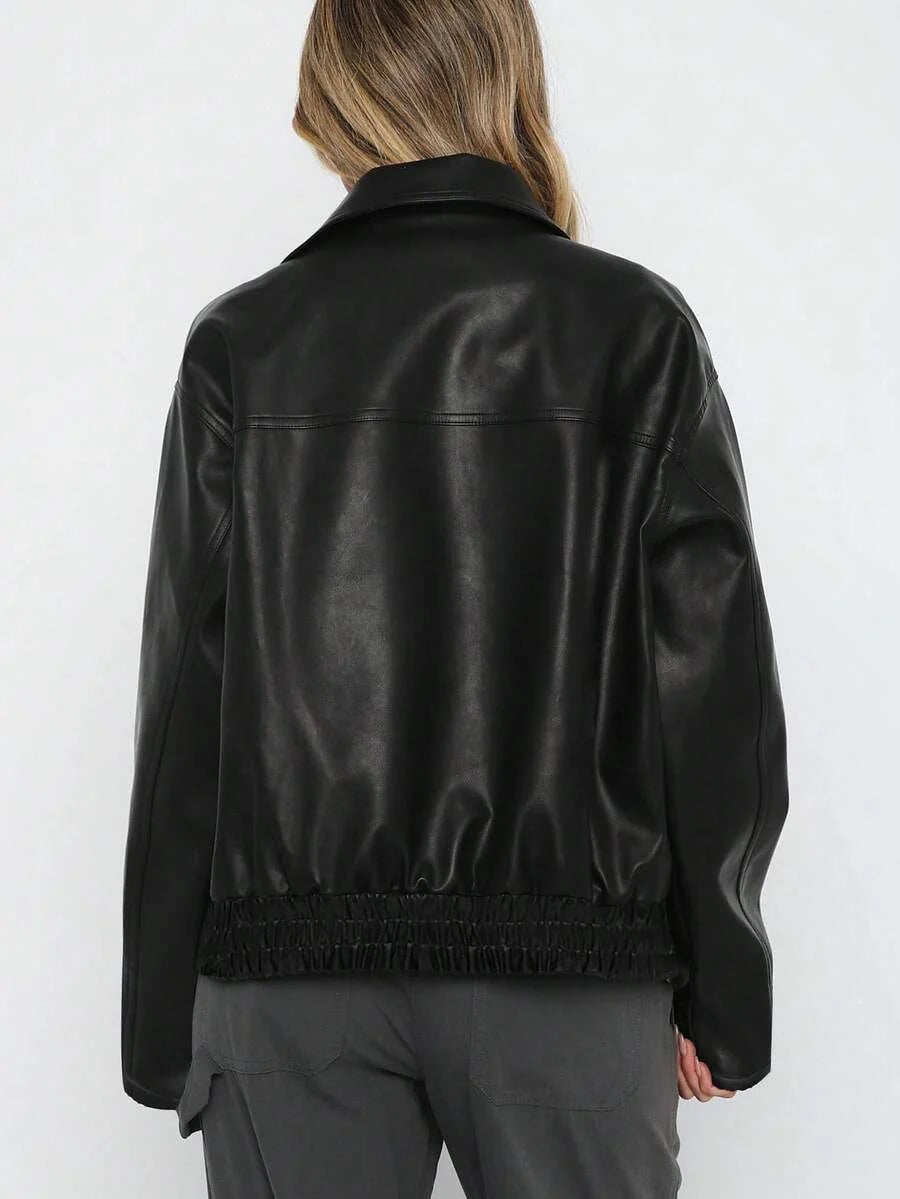 CLEMENCE - OVERSIZED WIDE COLLAR FAUX LEATHER JACKET 6