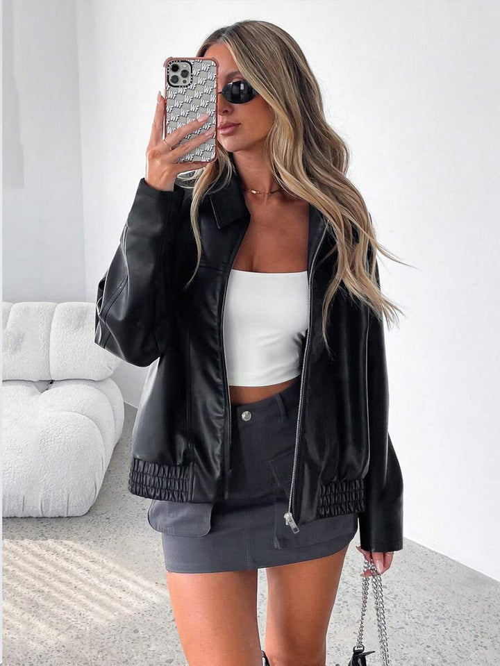 CLEMENCE - OVERSIZED WIDE COLLAR FAUX LEATHER JACKET 7