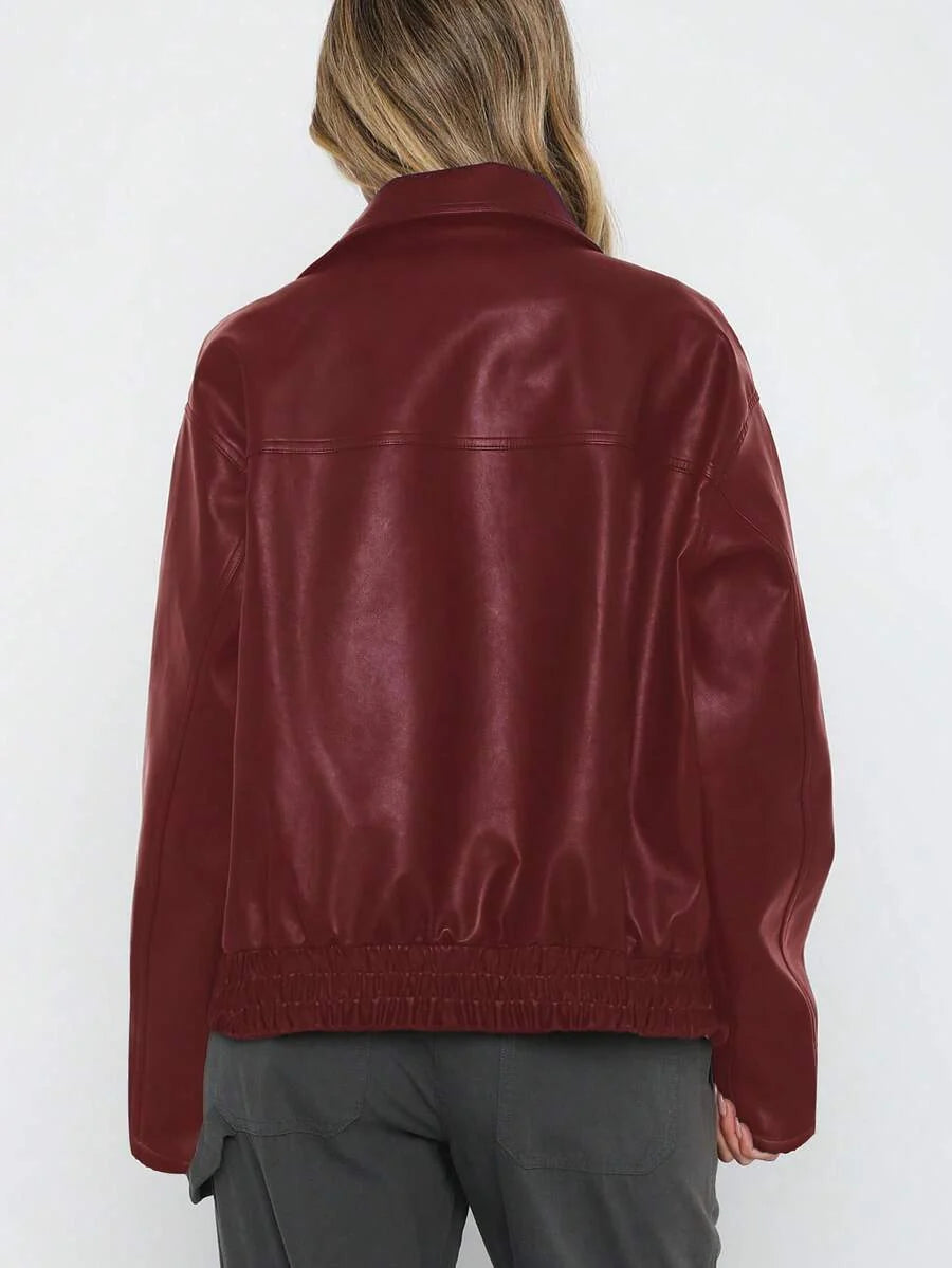 CLEMENCE - OVERSIZED WIDE COLLAR FAUX LEATHER JACKET 8