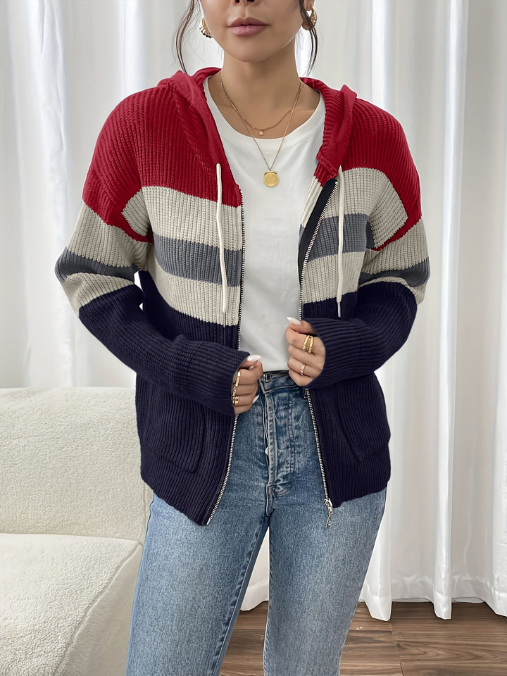 Women's Striped Hooded Zip Cardigan – Detail View
