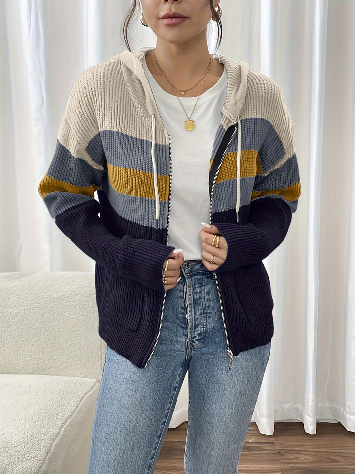 Women's Striped Hooded Zip Cardigan – Detail View