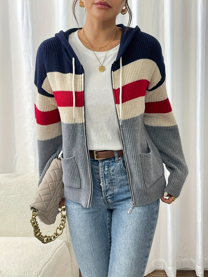 Women's Striped Hooded Zip Cardigan – Detail View