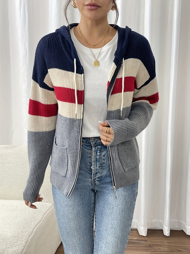 Women's Striped Hooded Zip Cardigan – Detail View