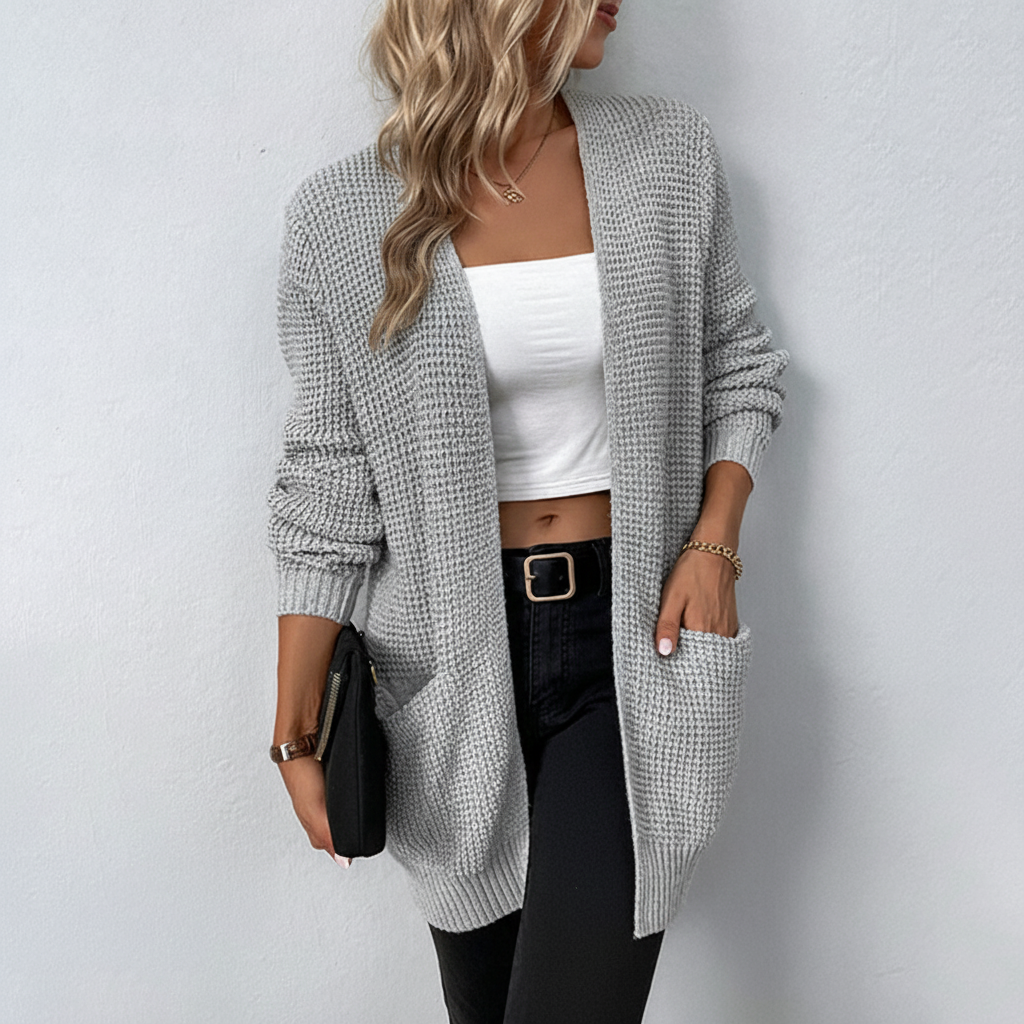 CLEMENTINE | WOMEN'S OPEN FRONT CARDIGAN LONG KNIT WITH POCKETS 3