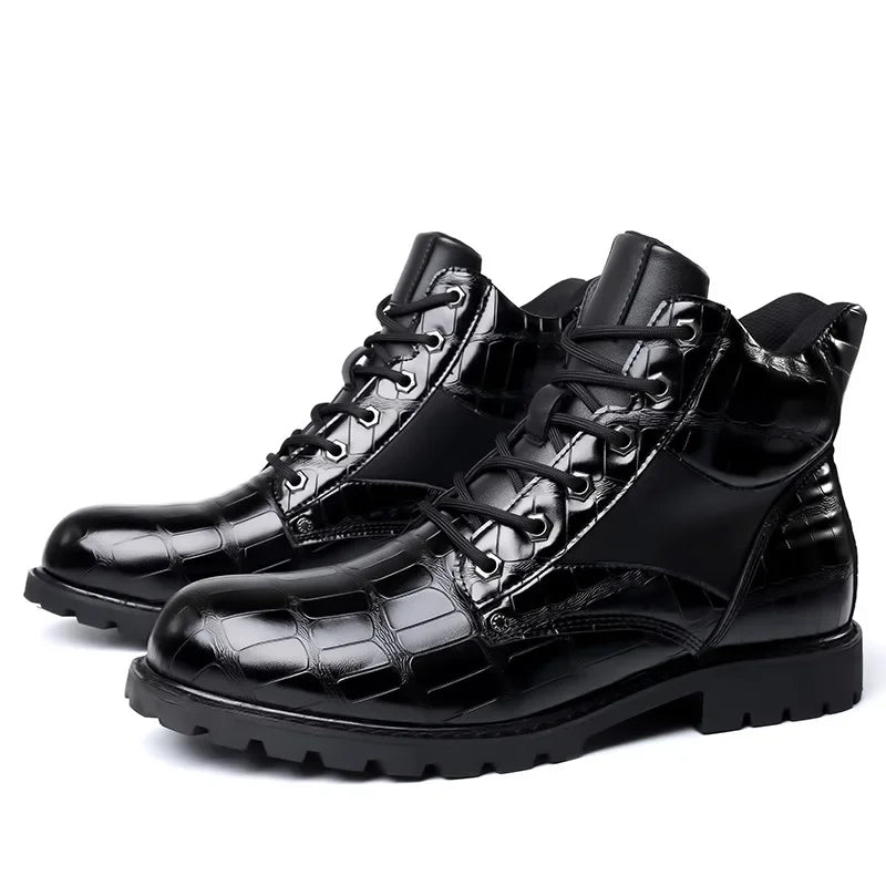 CLIFTON - CROC EMBOSSED LEATHER BOOTS 3
