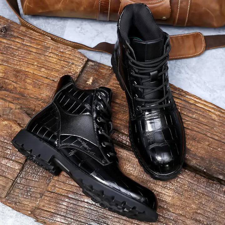 CLIFTON - CROC EMBOSSED LEATHER BOOTS 4