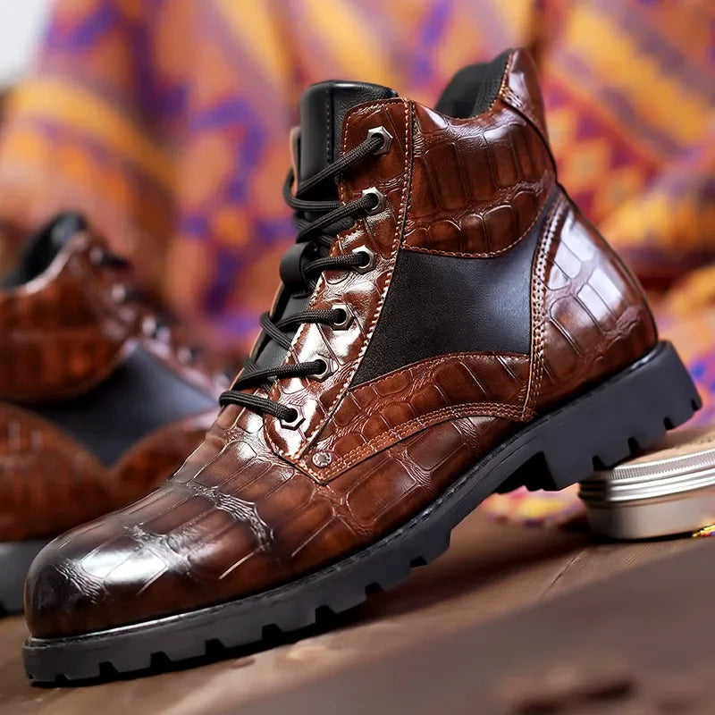 CLIFTON - CROC EMBOSSED LEATHER BOOTS 5