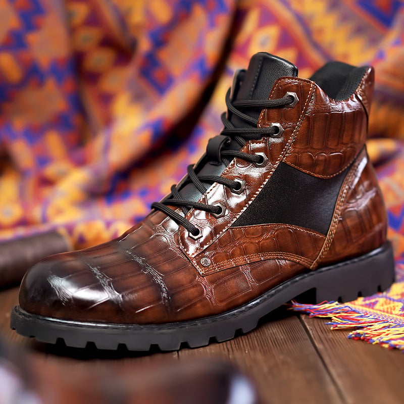 CLIFTON - CROC EMBOSSED LEATHER BOOTS 6