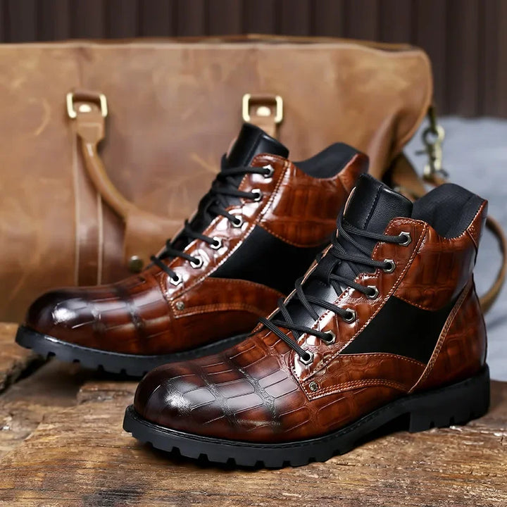 CLIFTON - CROC EMBOSSED LEATHER BOOTS 7
