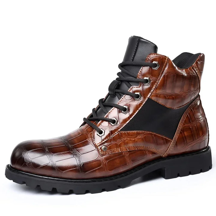 CLIFTON - CROC EMBOSSED LEATHER BOOTS 8