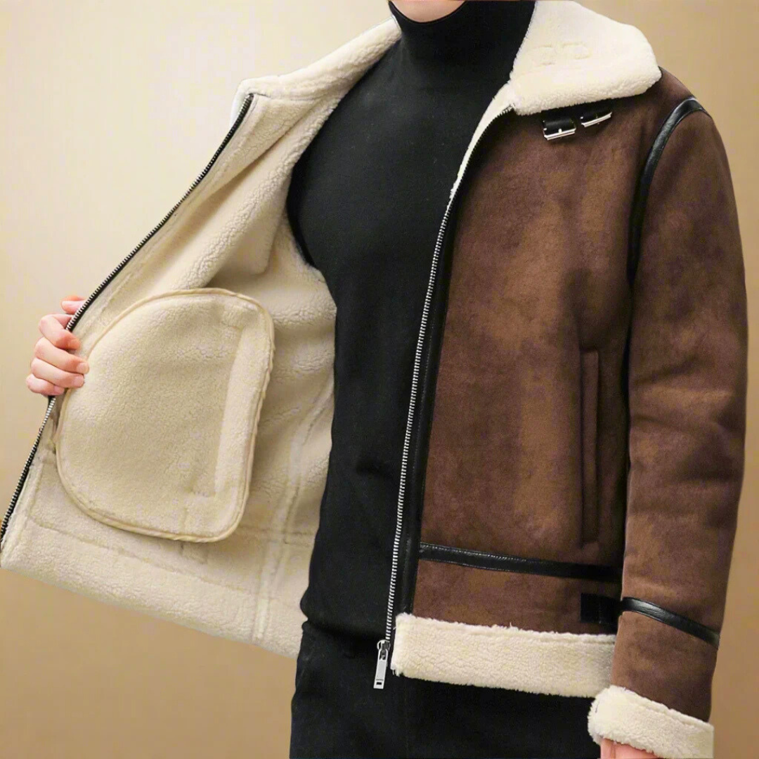 CLOVIS | MEN'S FAUX SUEDE AVIATOR JACKET SHERPA LINED 4