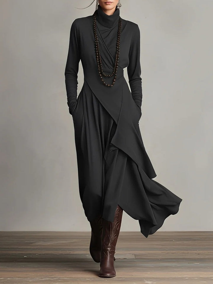 Colette - Elegant High Neck Flowy Maxi Fall Dress 2