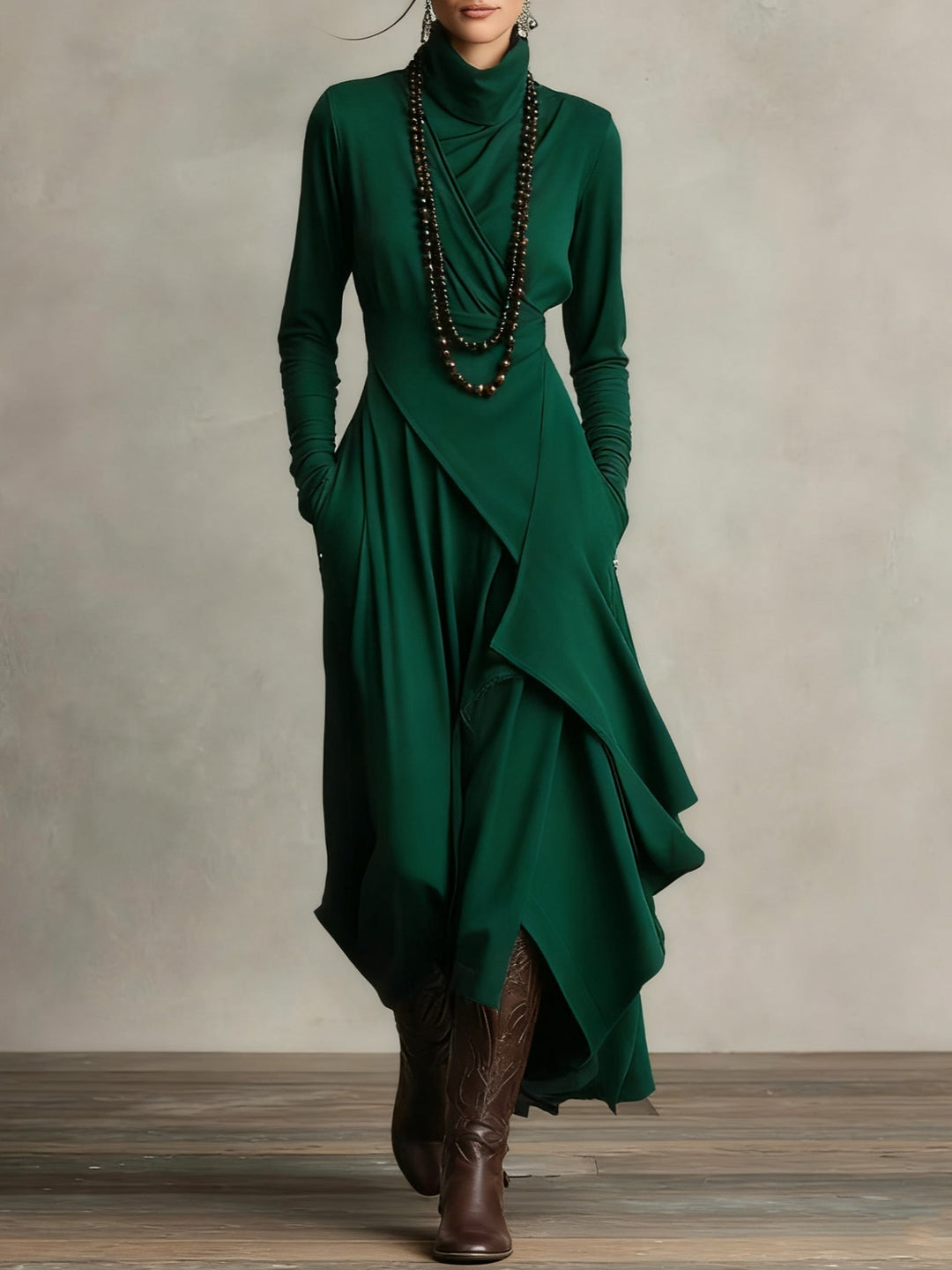 Colette - Elegant High Neck Flowy Maxi Fall Dress 5