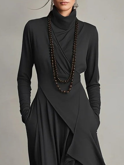 Colette - Elegant High Neck Flowy Maxi Fall Dress 8