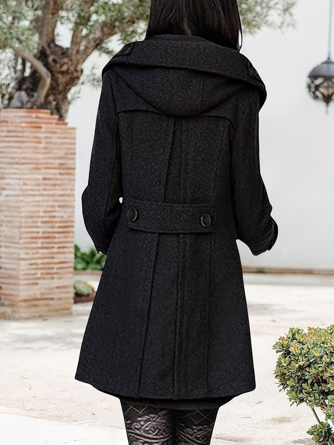 Women's Hooded Wool-Blend Pea Coat – Detail View