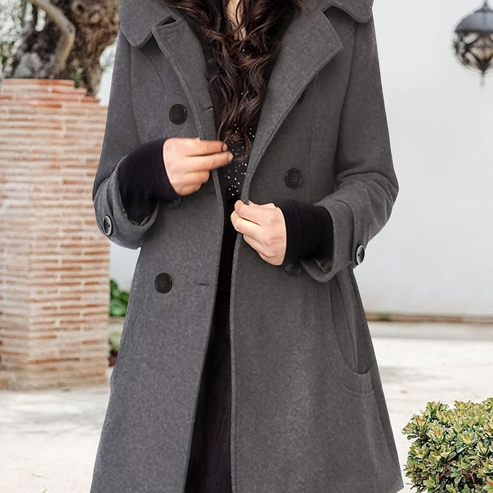 Women's Hooded Wool-Blend Pea Coat – Gray