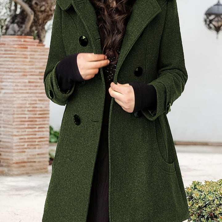 Women's Hooded Wool-Blend Pea Coat – Green