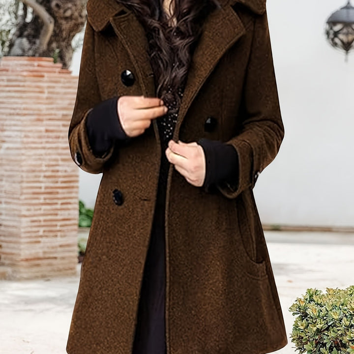 Women's Hooded Wool-Blend Pea Coat – Brown