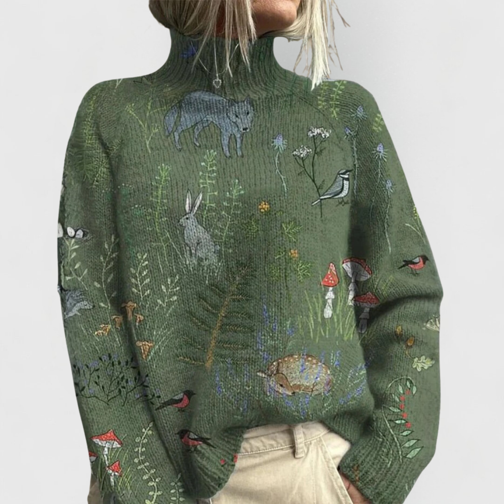 CORNELIE | WOMEN'S FLORAL SWEATER TURTLENECK KNIT PULLOVER PRINTED 2