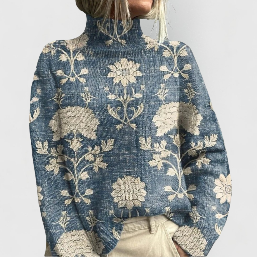 Women's Printed Turtleneck Knit Sweater – Light Blue