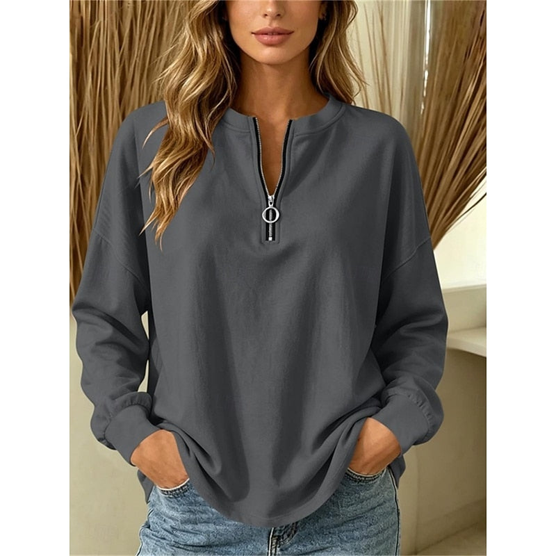 CUNEGONDE | WOMEN'S QUARTER ZIP V NECK TUNIC TOP 2