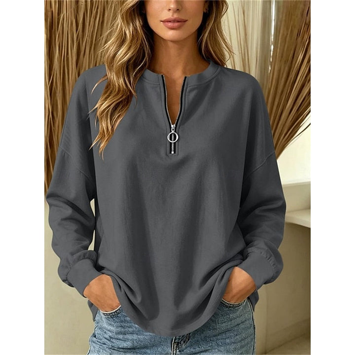 Women's Quarter Zip V Neck Tunic Top – Gray