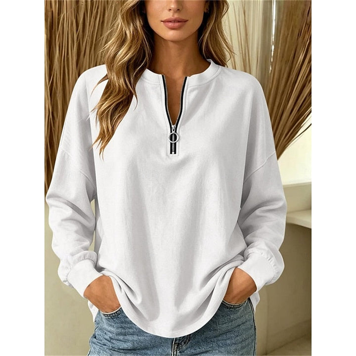 Women's Quarter Zip V Neck Tunic Top – White